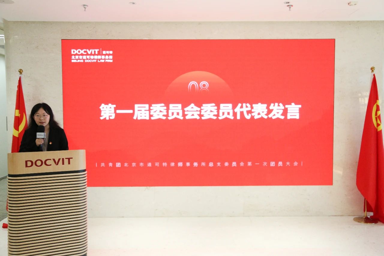 共青团北京市道可特律师事务所总支委员会书记的李颖代表发言