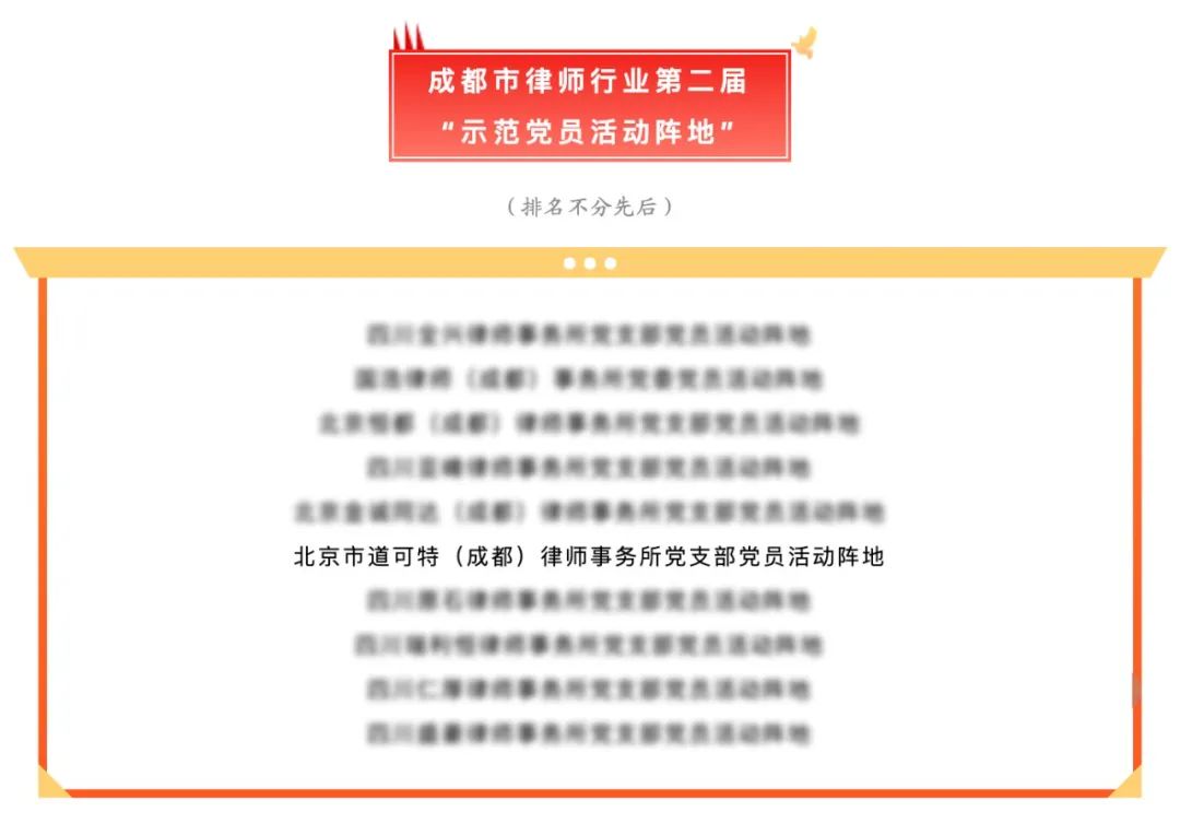 道可特成都办公室获评成都市律师行业第二届“示范党员活动阵地”