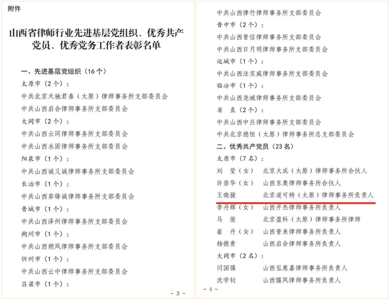 北京市道可特（太原）律师事务所王晓骏主任获评“山西省律师行业优秀共产党员”